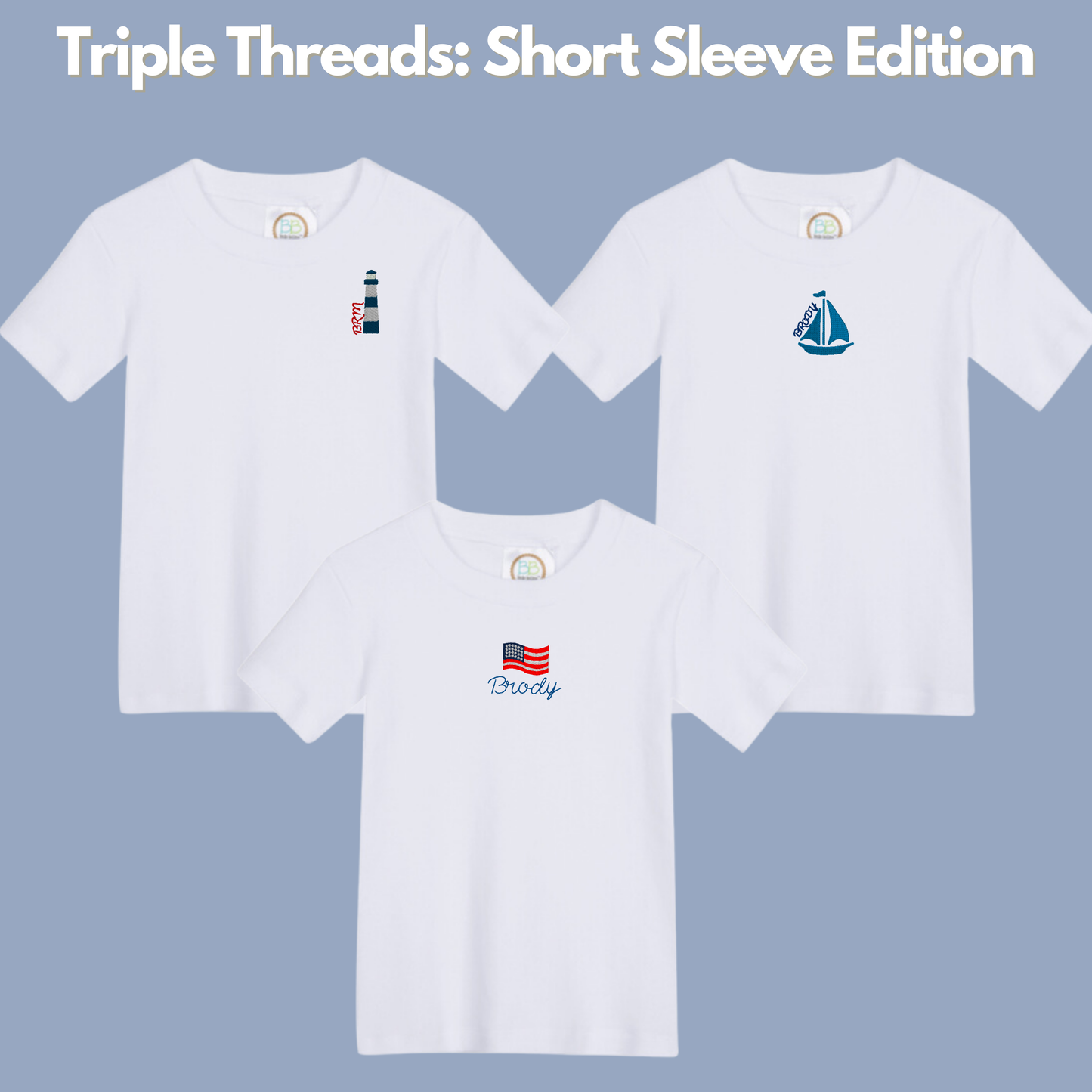 Embroidered T-Shirt Bundle – 3 Custom White Tees with Names, Designs, or Monograms