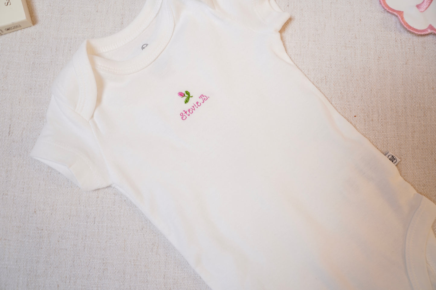 Custom Embroidered Baby Onesie – Short or Long Sleeve with Name or Mini Design