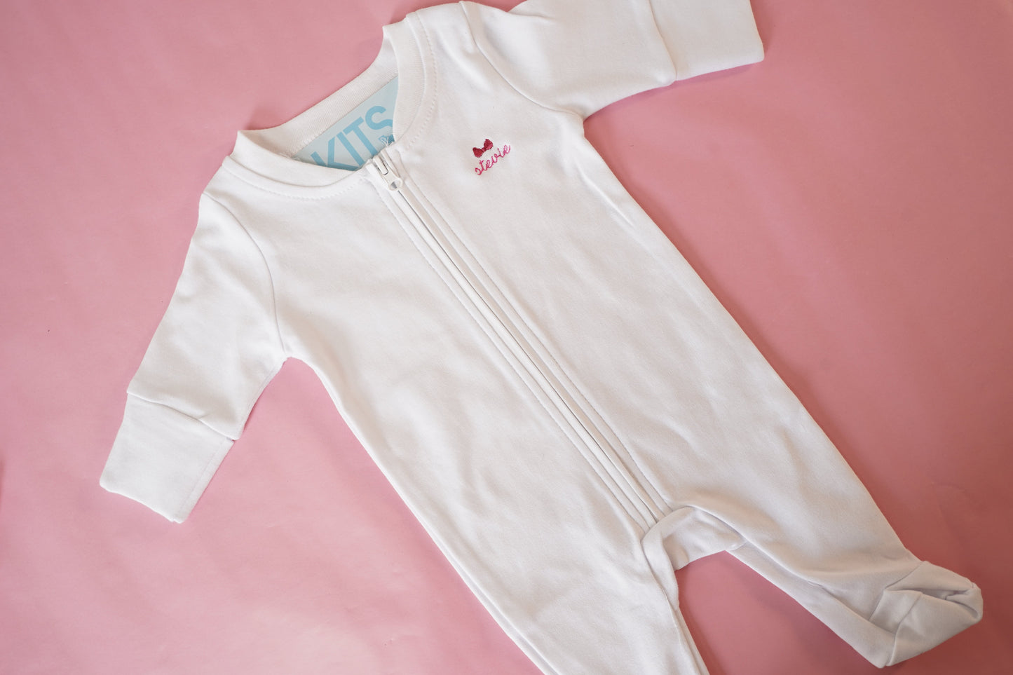 Heirloom Zipper Sleeper – Custom Embroidered Cotton Baby Onesie