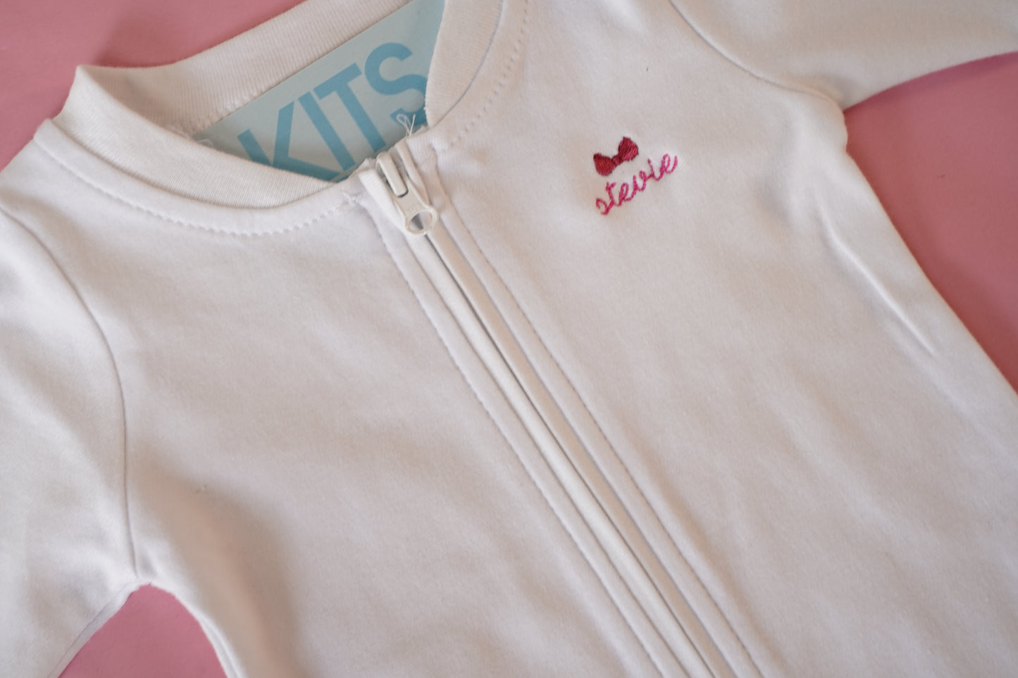 Heirloom Zipper Sleeper – Custom Embroidered Cotton Baby Onesie
