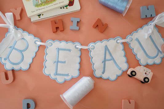 Personalized Baby Name Banner – Embroidered Scalloped Garland