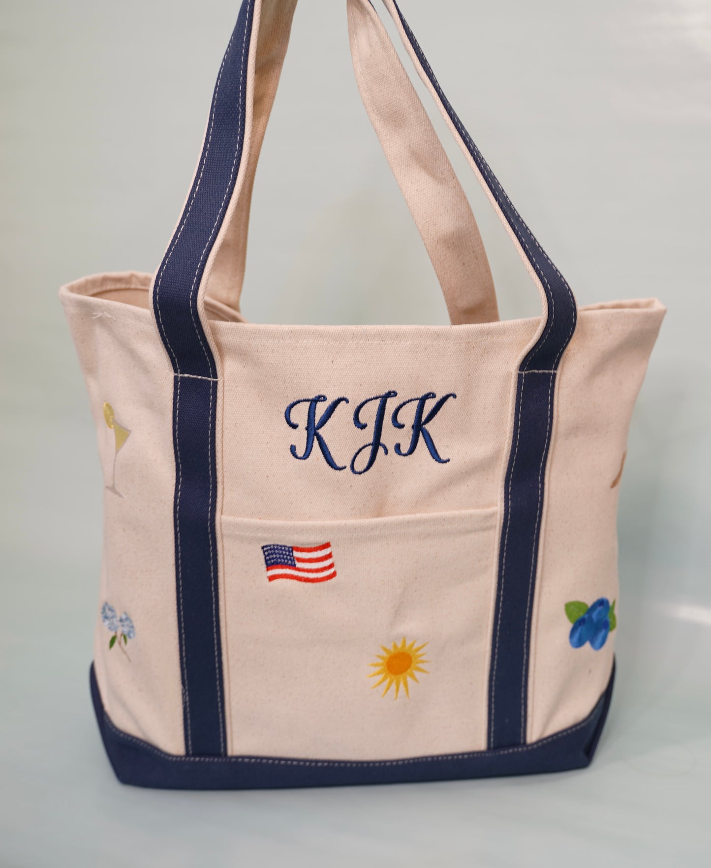 Embroidered icons all over tote bag 