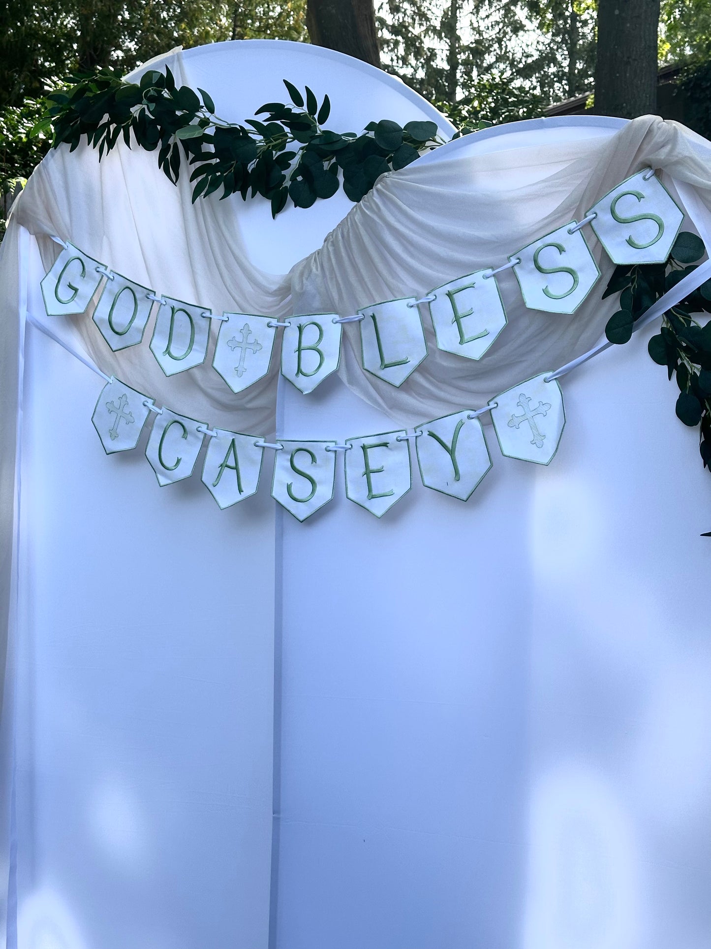 Embroidered Baptism Banner | Personalized Religious Banner for Baptisms, First Communions & Baby Dedications